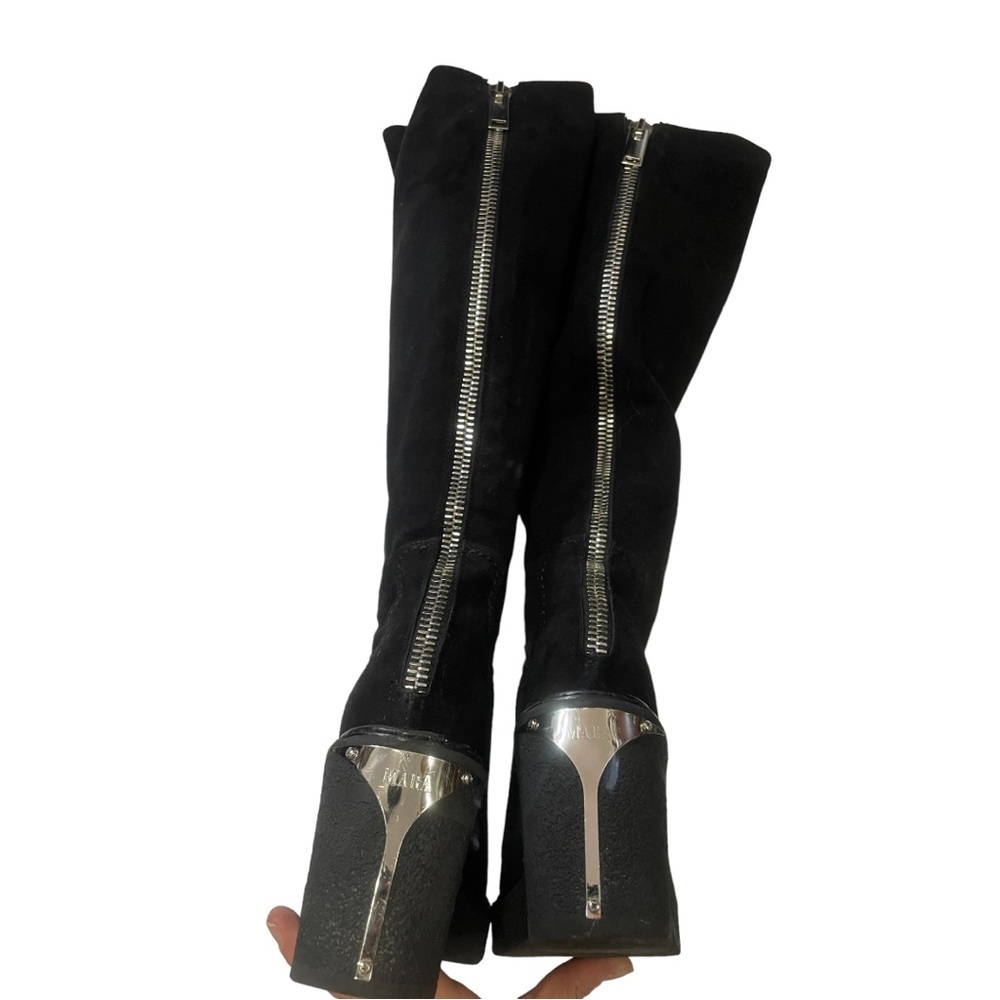 Black Over-the-Knee Suede Boots with Front Zipper